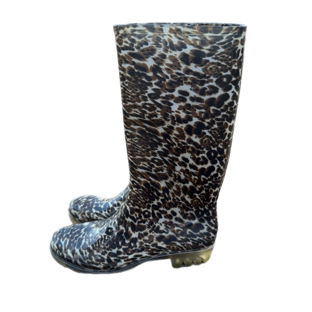 Charles Albert Brown Animal Print Rain Waterproof Boots Women Size 10